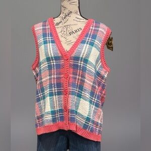 NORTHERN REFLECTIONS vintage Colorful Plaid button down Knit Vest Sz. M